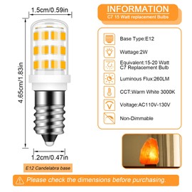 Megereet E12 LED Bulbs Salt Lamp Light Bulb Replacement for 15W Himalayan Salt Lamps, C7 LED Bulbs Night Light Bulbs, Chandeliers,Warm White 3000K 4Pack