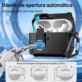 Miortior Funda Protectora para AirPods Pro 1ª/2ª Gen, con Kit de Limpieza y 3 Pares de Almohadillas (S/M/L), Funda de Protección Automática con Clip de Seguridad para Evitar Caídas, Rayaduras y Polvo