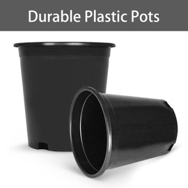 XCSHUS Plant Nursery Pot 10-Pack 5 Gallon Short Plastic Garden Planter Pots Flower Seedling Injection Molded Container Seed Starting Pot Set for Indoor Outdoor Plants Seedlings Vegetables Black