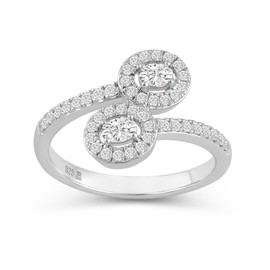 Jewelili 925 Sterling Silver Diamond Rings for Women | 0.50 CTW Oval and Round Cut Open Twist Stackable Rings | H Color I1 Clarity | Lab Grown Diamond Stackable Rings | Size 6,7 & 8, Sterling Silver,