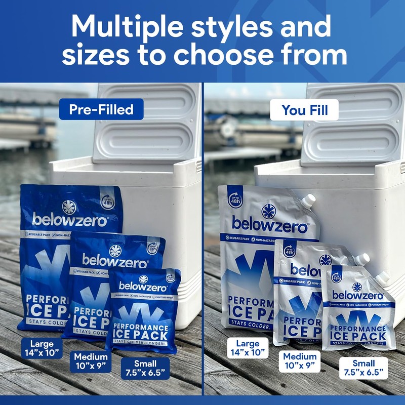 Below Zero Prefilled Reusable Ice Packs for Coolers | Long