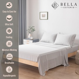 Bella Coterie Luxury Bamboo Viscose California King Size Flat Sheet | 100% Organically Grown Bamboo Viscose | Ultra Soft | Cooling for Hot Sleepers [Grey Mist]