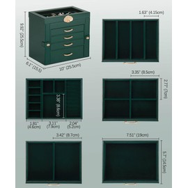 Enthralite Jewelry Box with 4 Drawers: Display Organizer for Earrings Necklaces - Gift for Girls Women (Forest Green)