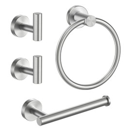 FORIOUS 4 Piece Toilet Paper Holder Set Brushed Nickel, SUS304 Stainless Steel Bathroom Towel Holder, Wall Mounted Bathroom Hardware Set with Hand Towel Ring and TP Holder and Towel Hooks