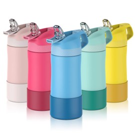 FJbottle 350/400/450 ml Children's Water Bottle, BPA-Free, Leak-Proof Tritan Stainless Steel Vacuum Insulated Thermos Bottle with Straw and Ventilation Hole, Anti-Colic