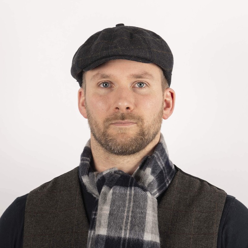 Heritage Traditions Wool Blue Tweed Panel Peak Newsboy Cap Hat,