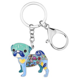 BONSNY Llaveros de metal esmaltado con diseño floral de perro para mujer, llaves de coche, bolsos, dijes, Azul, M