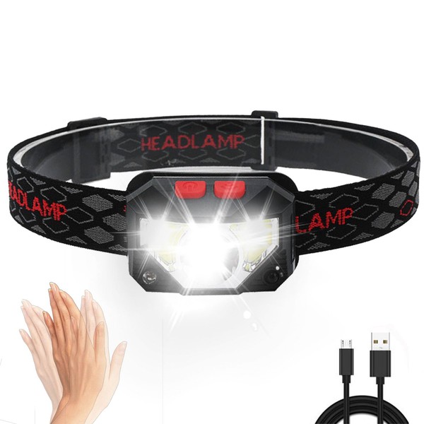 MODOAO Headlamp Flashlight,6 Modes Super Bright LED Rechargeable Headlight with