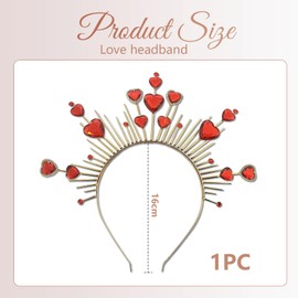 GlamRays Heart Headband Valentine's Day Headband for Women Girls Red Heart Glitter Tiara Hair Band Headboard Festival Party Favor Decor, red, L
