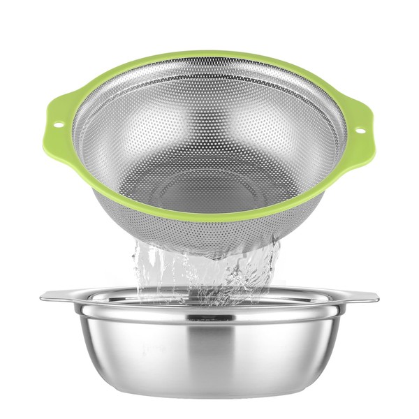 AHIABOAT Colander Stainless Steel Microporous, 2QT Rice Strainer with Mixing