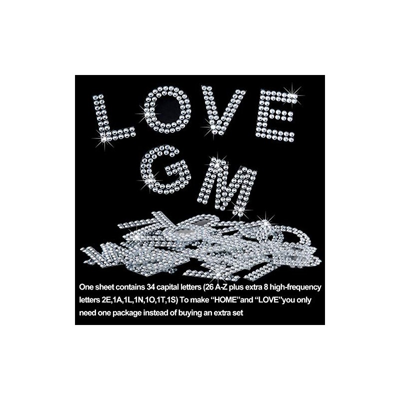 136 Pieces Rhinestone Letter Iron-on Sticker Large Glitter Bling Alphabet