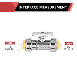 (Pack of 2) EFIELD Push Fit 1/4 Turn Straight Stop Valve Water Shut Off 1/2 Inch Push x 1/2 Inch Push, Chrome with a Disconnect Clip,(PF-VALVE035-2PCS)