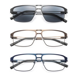 MODFANS 3er-Pack Lesebrille Herren Blaulichtfilter Metallrahmen Rechteck Stil Edelstahl Material