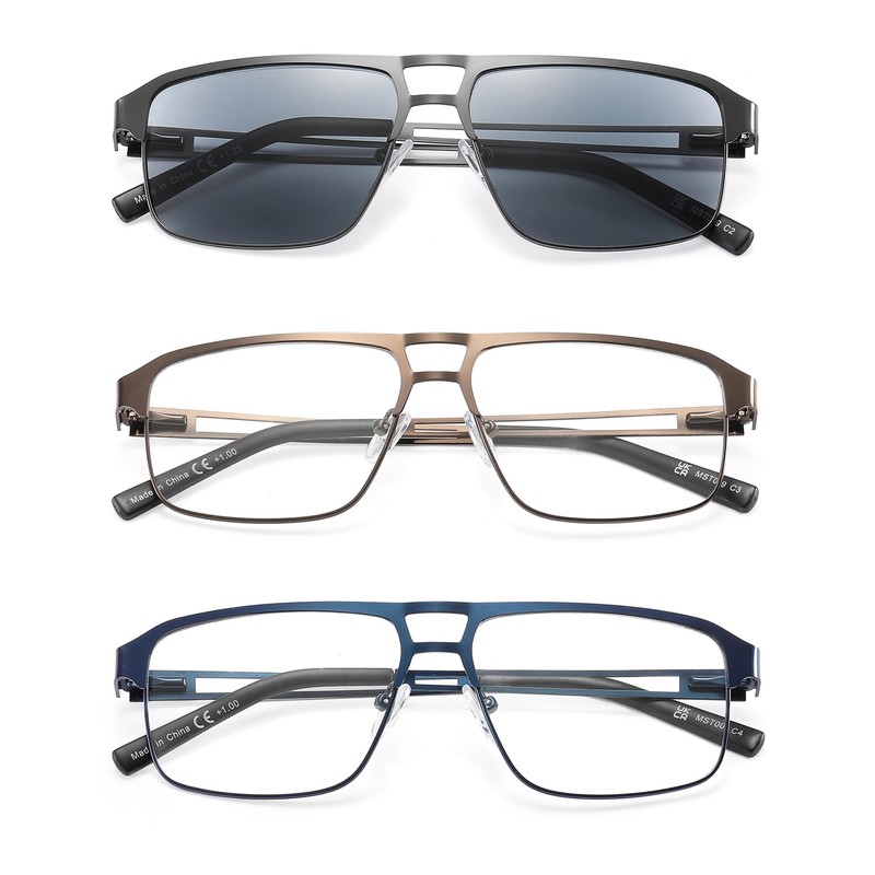 MODFANS 3er-Pack Lesebrille Herren Blaulichtfilter Metallrahmen Rechteck Stil Edelstahl Material