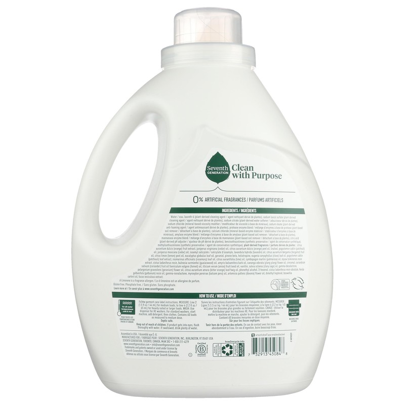 Seventh Generation Liquid Laundry Detergent Biodegradable Sage and Cedar Washing