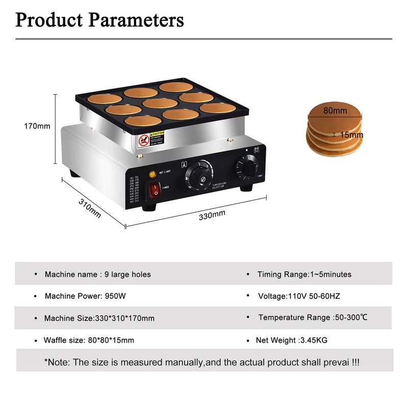 Mini Pancakes Maker Machine, Dutch Mini Pancake Griddle, 9 Holes