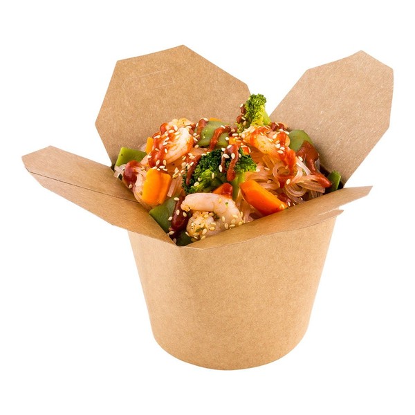 Restaurantware Bio Tek 4 x 3.4 x 3.7 Inch Food Containers 200 Durable Noodle Boxes - Disposable Sustainable Kraft Paper 26-Ounce Takeout Boxes Round For Takeouts And Delivery Or Picnics