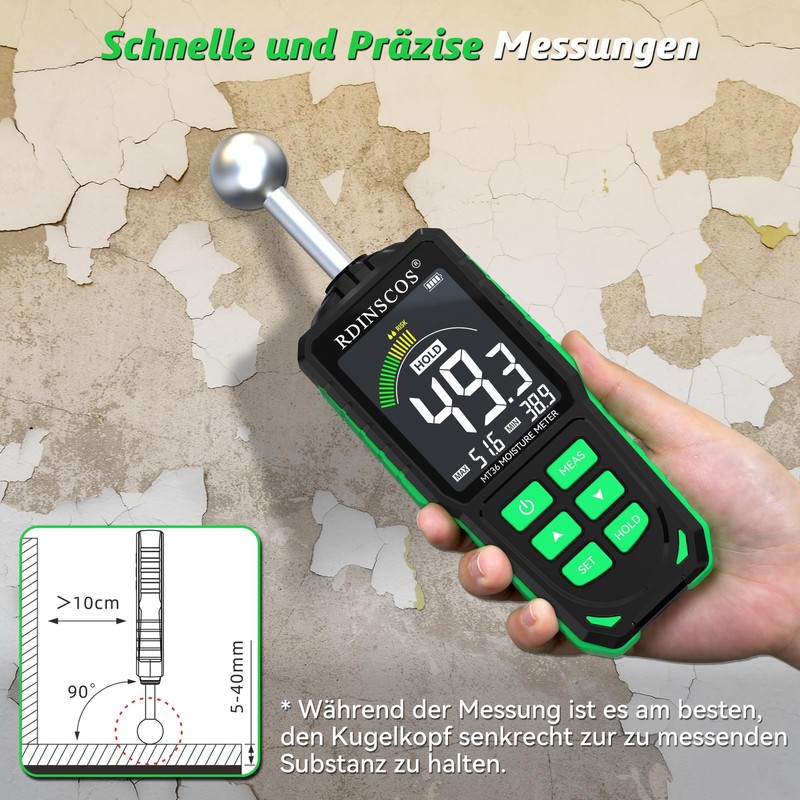 RDINSCOS Ball Shape Moisture Meter Wall & Wood, Colour LCD
