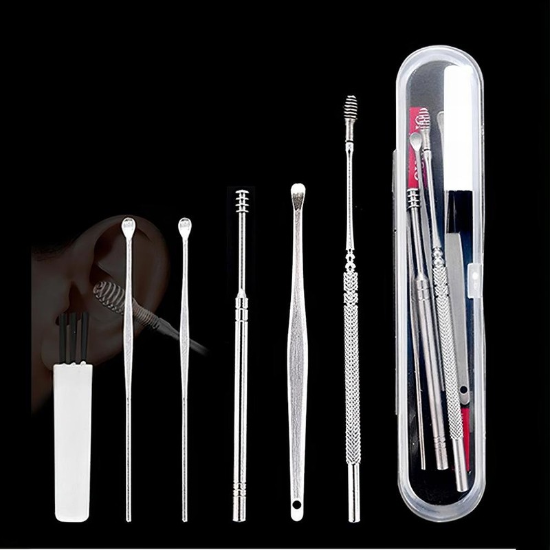 6-piece earpick set, earwax removal spring, ear flap, earplug, ear
