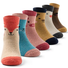 Girls Wool Socks Kids Winter Warm Socks Thick Thermal Crew Socks 6 Pairs Cute Animals 4-6 Years