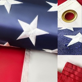 American Flag 5x8 Heavy Duty American Flags for Outside with Embroidered Stars and Sewn Stripes Thicken Polyester Material US Flag with Brass Grommets for USA High Wind All Weather (5x8Ft 300D Heavy Duty)