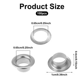 100Sets Metal Silver Eyelets 1/4 Inch Grommets Eyelets with Washers Silver 1/4 Grommet Kit for Canvas, Shoes, Clothing, Bead Cores, Fabric, Leather and Bag