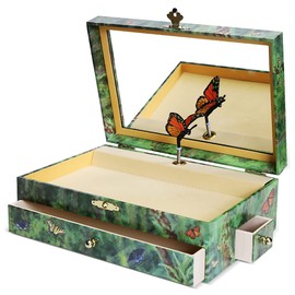 Enchantmints Musical Butterfly Jewelry Box Butterfly Spins to Music 3 Pullout Drawers