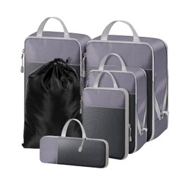 NMNGB Compression Packing Cubes for Carry on Suitcase, 6 Set Travel Luggage Packing Organizer Bag with Mesh, Extensible Luggage Suitcase, Multifunction Organisers, Grey