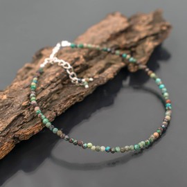 TGH Natural Tibetan Turquoise Beads Bracelet Micro Faceted Gemstones Jewelry For Her, December Birthstone Energy Healing Crystals, Silver Plated Chain 8 inch, Valentine Day Gift (Tibetan Turquoise)