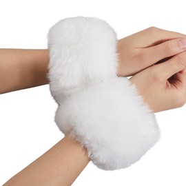 CABODYALS White Fur Cuff Faux Fur Cuffs Wrist Fluffy Winter Short Arm Warmers Plush Fuzzy Cuff Oversleeve Arm Warm Gloves Wristband Sleeves Bulk for Women Bracelet Cosplay Party Costumes Supply