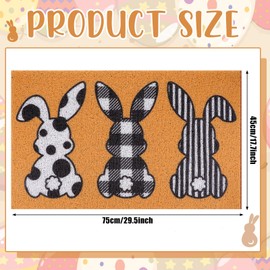Drydiet Easter Bunny Door Mat Easter Doormat Rabbit Imitation Coir Outdoor Mat Farmhouse Floor Mats Entrance Door Rugs for Front Porch Indoor Home Easter Party Decoration, 17.7 x 30 Inches