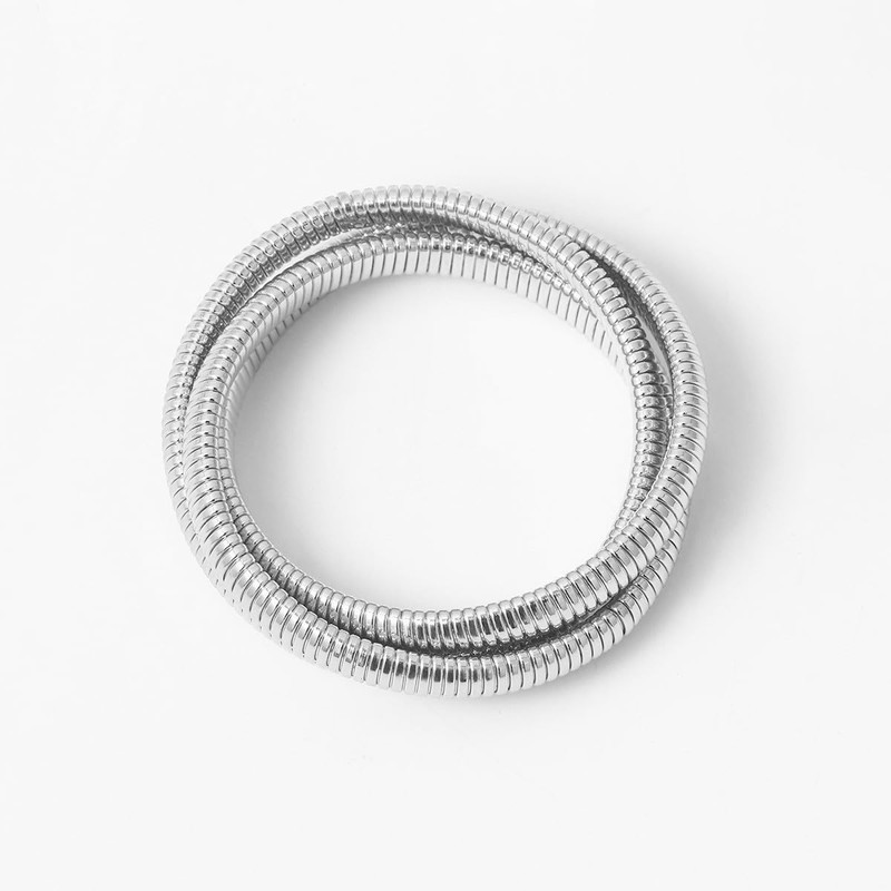 QRH Silver Chunky Bangle Stretch Bracelets Coil Stackable Elastic Snake