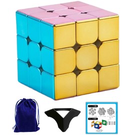 Metallic 3x3 Cube Macaron Cyclone Boys Metallic Macaron [Japanese Version 6-sided Instruction Manual & Pouch & Stand] Cyclone Boys Metallic Cube Metal Plated, Stickerless, Built-in Magnet (3 x 3