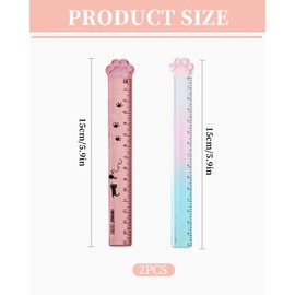Zeayebsr Pack of 2 Plastic Ruler, Ruler 15 cm Primary School, Ruler 15 cm, Ruler 15 cm Flexible, 15 cm Ruler Measuring Tool for School Office Home, Cat Claw Ruler, Ruler Flexible 15 cm