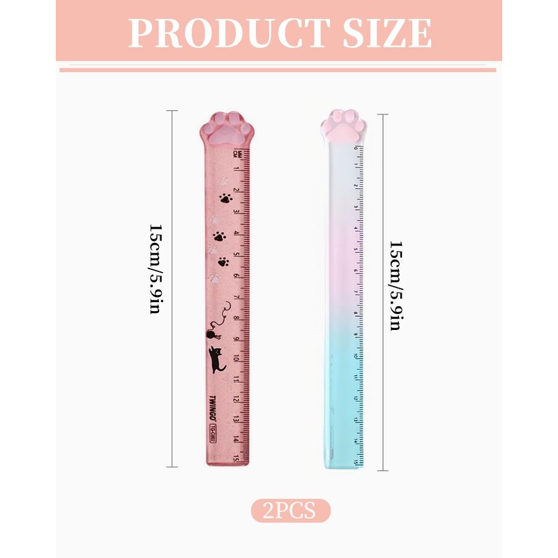 Zeayebsr Pack of 2 Plastic Ruler, Ruler 15 cm Primary