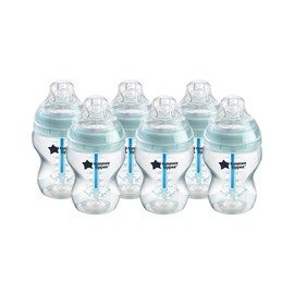 Tommee Tippee Advanced Anti-Colic Baby Bottle, 260ml, Slow-Flow Breast-Like Teat for a Natural Latch, Triple-Vented Anti-Colic Wand, Pack of 6