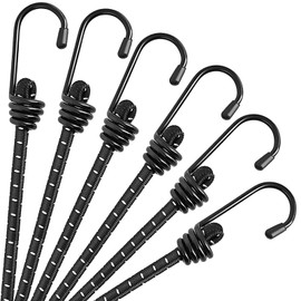 RIO Direct Bungee Cords with Hooks 48 inch - Black Bungee Cords Heavy Duty Outdoor - Assorted Sizes Elastic Bungee Straps for Tarps, Tents, Camping, Bike Rack, Luggage, Cargo, Roof Rack - 6 Pack