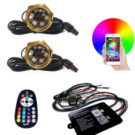 UWDESY 2PC RGB 1/2'' NPT Underwater Boat Drain Plug Light with APP IR Remote Control,Music Fuction Marine Boat Light Decoration Navigation Courtesy Light,No Wiring Required No Holes to Drill