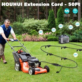 HOUHUI Outdoor Extension Cord 50Ft with 6 Outlets, 16/3 SJTW Weatherproof Power Extension Cord with Evenly Spaced 6 3-Ground Outlets,Safety Cover for Outdoor Christmas Holiday Decoration,ETL Listed