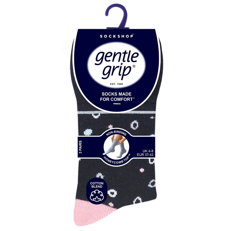 SOCK SHOP GENTLE GRIP Non-Binding Cotton Crew Socks 3pr Womens