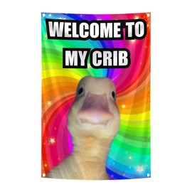 Welcome To My Crib Flag 2x3 Feet Tapestry With 4 Brass Grommets. Funny Flag for Teen Girls Room Indoor Outdoor Bedroom and College Dorm Wall Decor Banner. (Rainbow)