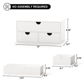 Wisuce Bamboo Desk Drawer Organizer, Mail Organizer Storage for Bills, Office Supplies, Cosmetics, Seals, Kitchen Utensils, No Assembly (White, 3 Drawer)