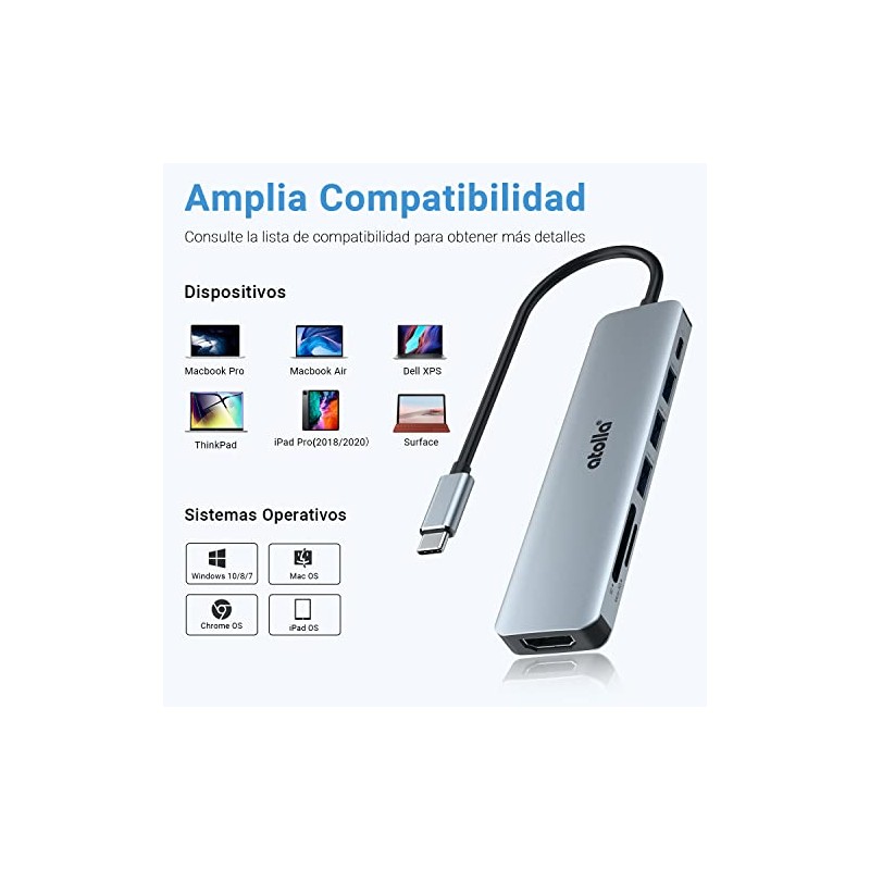 atolla USB C HUB, 7 en 1 Adaptador USB C