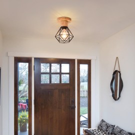 DELIPOP Ceiling Light Retro, Vintage Ceiling Light Industrial E27, Lamp Made of Iron Cage Pendant Lamp Lighting, Pendant Light Ceiling Lights for Hallway, Study, Kitchen, Office, Bedroom, Black