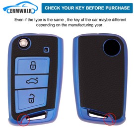 ERMWALR VW Key Fob Cover with Key Fob 3 Buttons Leather TPU Cover Fit for Volkswagen Golf 7 Polo MK6 Jetta Tiguan Skoda Seat (PW-Vlw-3B-E)
