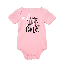 Some Bunny is One, First Birthday Onesie, Easter Outfit, Baby Gift (12-18 months, pink)