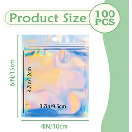 Holographic Packaging,Holographic Bags for Small Business,Sample Bags Small Business for Lip Gloss Soap Party Food Storage (100pcs,4x6 inch)