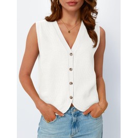LILLUSORY Womens Fall Fashion Sweaters Vest Tops Knit Sleeveless Button Down V Neck Casual Clothes Trendy Outfits 2025 White S