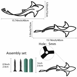 CREATCABIN Black Metal Fish Wall Art Modern Iron Wall Decor Marine Nautical Shark Sculpture Minimalist Hanging Sign Summer Ocean Ornament for Indoor Outdoor Kitchen Bathroom Patio Pool 15.7 x 5.9 Inch