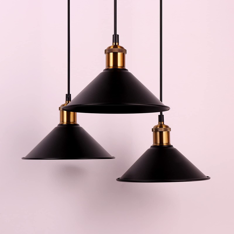 FIRVRE 3-Lights Industrial Pendant Light, Black Adjustable Metal Pendant Lights,